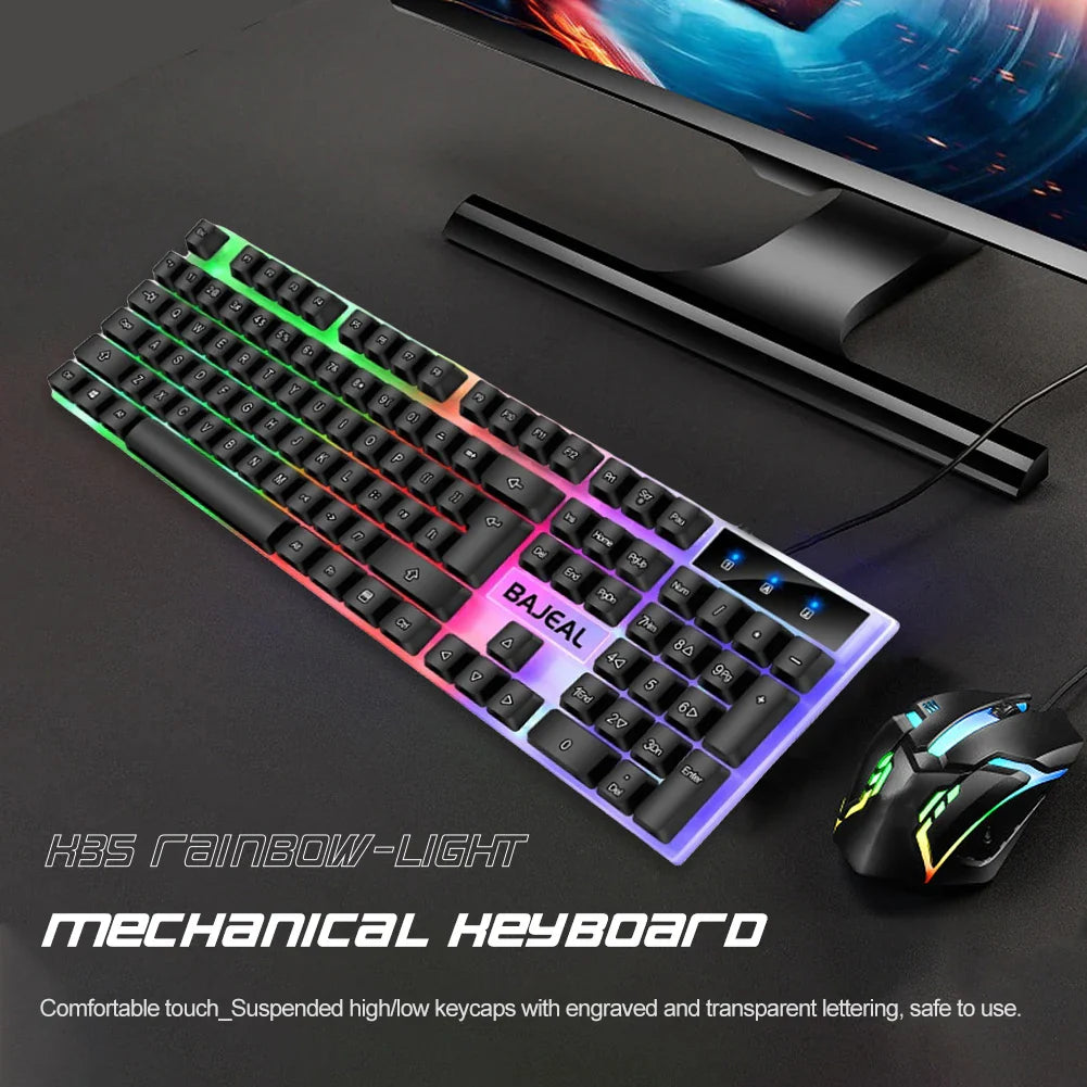 Klawiatura USB przewodowa, 98 klawiszy, RGB, do gier, do komputera/laptopa