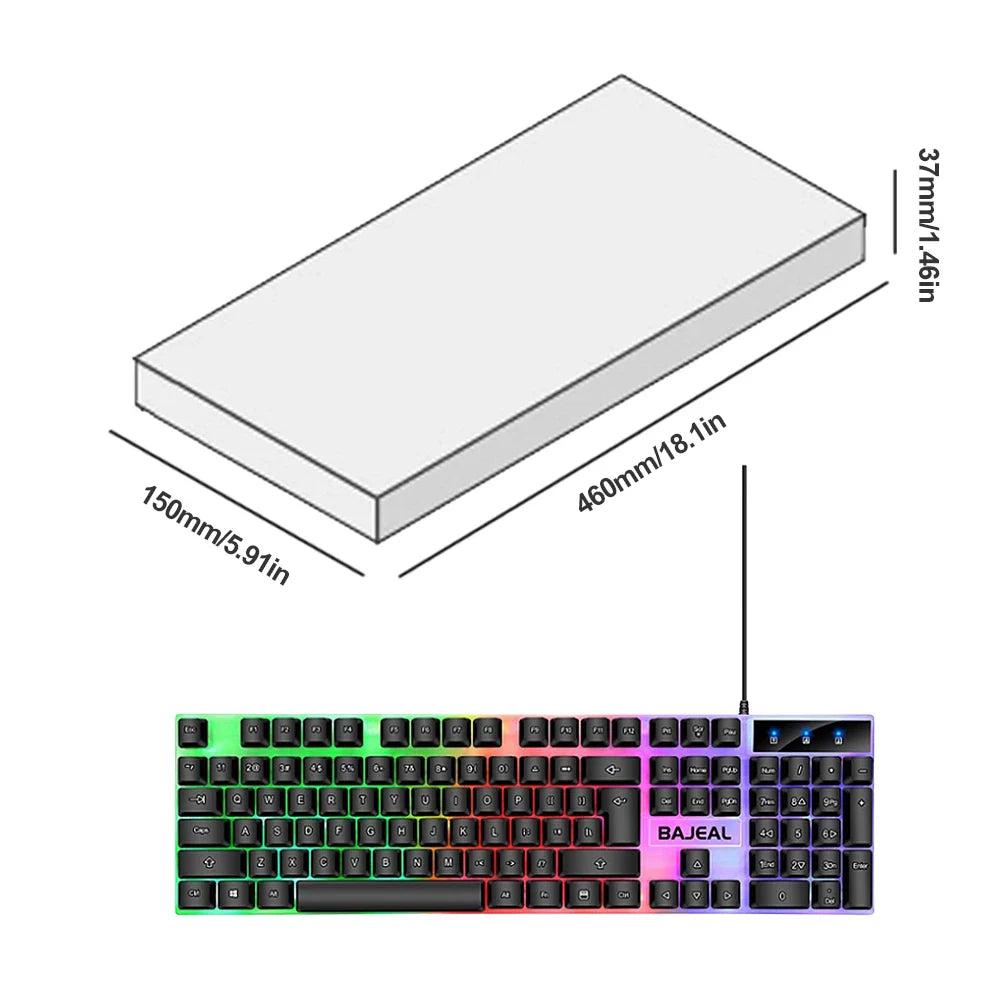 Klawiatura USB przewodowa, 98 klawiszy, RGB, do gier, do komputera/laptopa