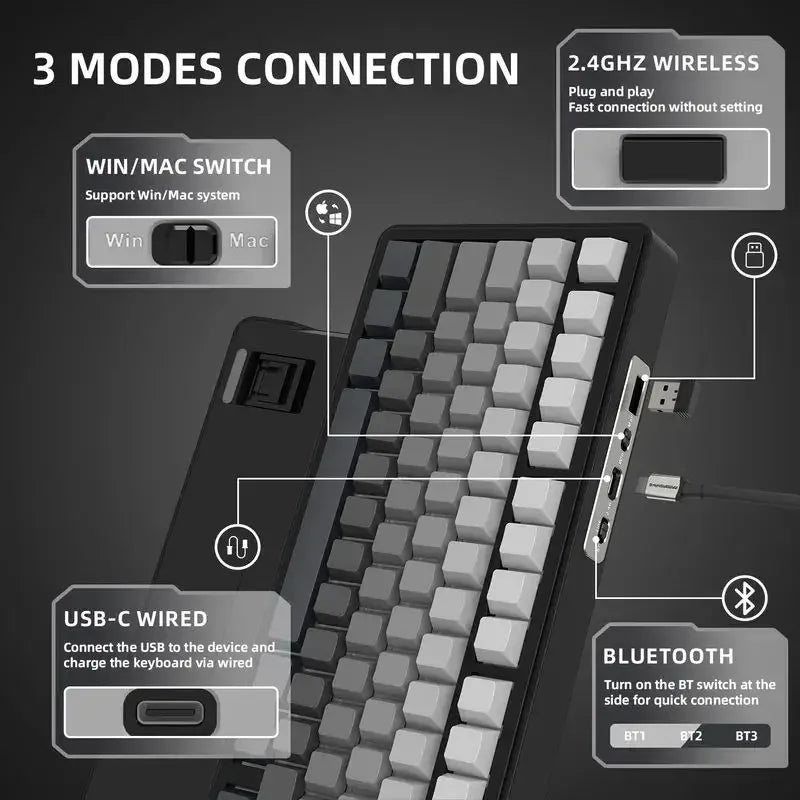Klawiatura mechaniczna ATTACK SHARK X85, RGB, trójtrybowa, z wymiennymi klawiszami