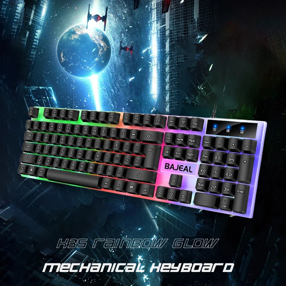 Klawiatura USB przewodowa, 98 klawiszy, RGB, do gier, do komputera/laptopa