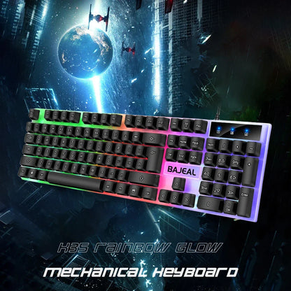 Klawiatura USB przewodowa, 98 klawiszy, RGB, do gier, do komputera/laptopa